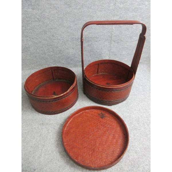 竹製網代二段手提げ提籃 [B28239]