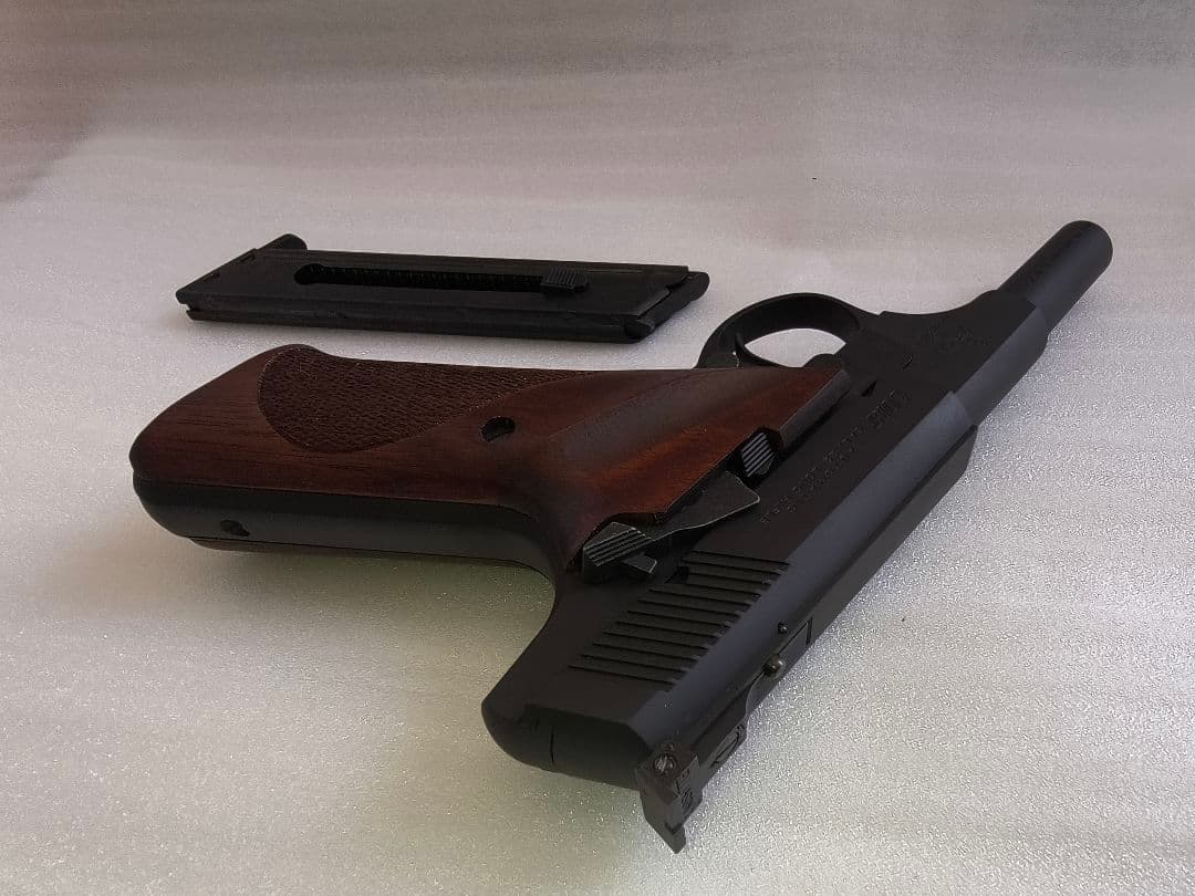 C①モデルガン　CAWコルトウッズマンショートバレルカスタム木製グリップ付