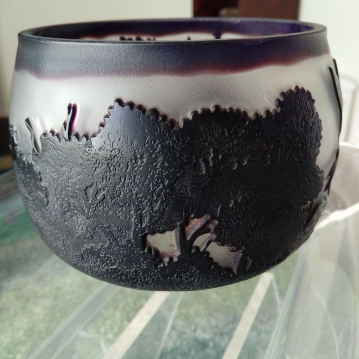 被せ硝子⭐︎アンティーク⭐︎ガレ調 ⭐︎蜻蛉文様 硝子鉢⭐︎水指茶道具、小物入れ