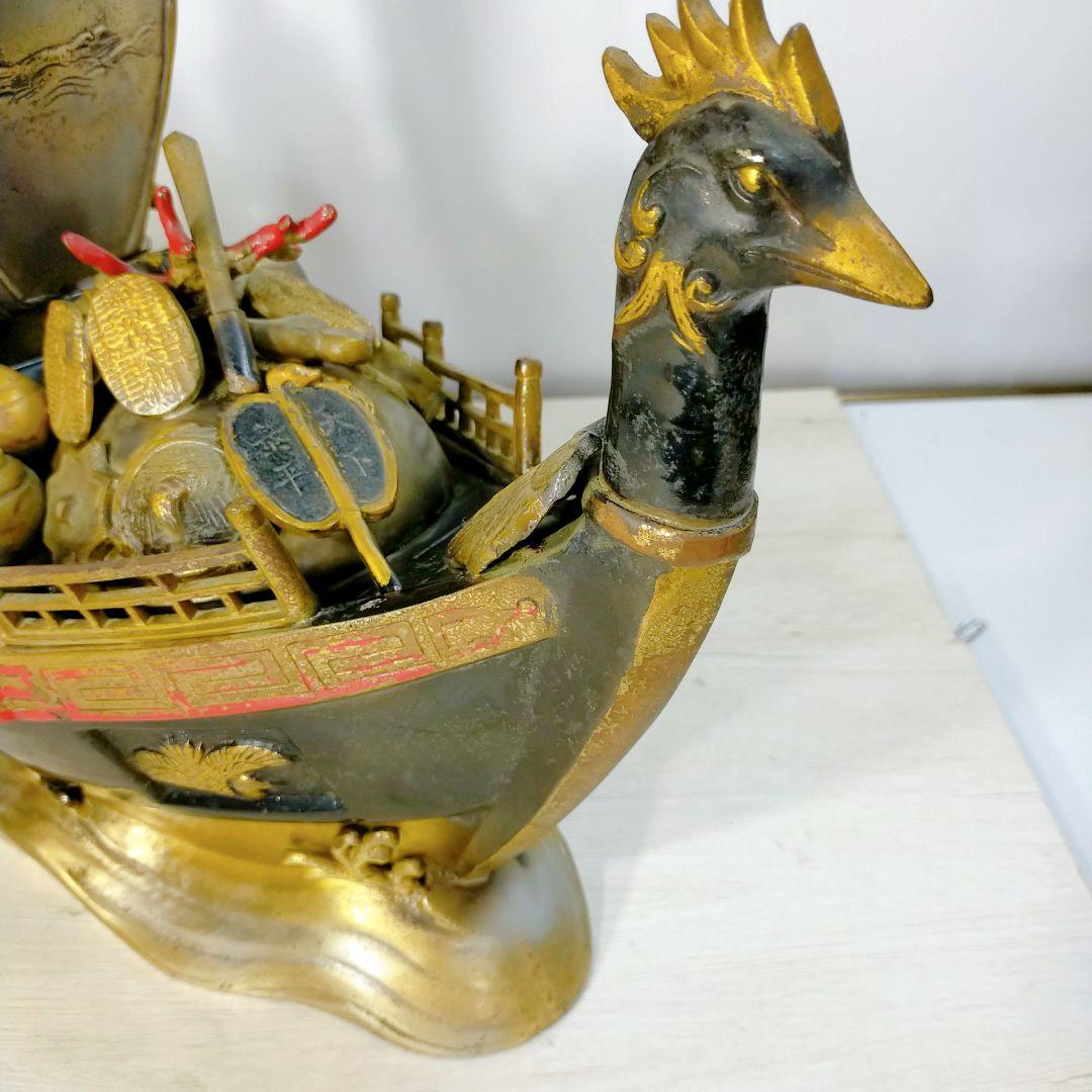 銅製 大型 宝船 寶舟 七福神 置物 オブジェ