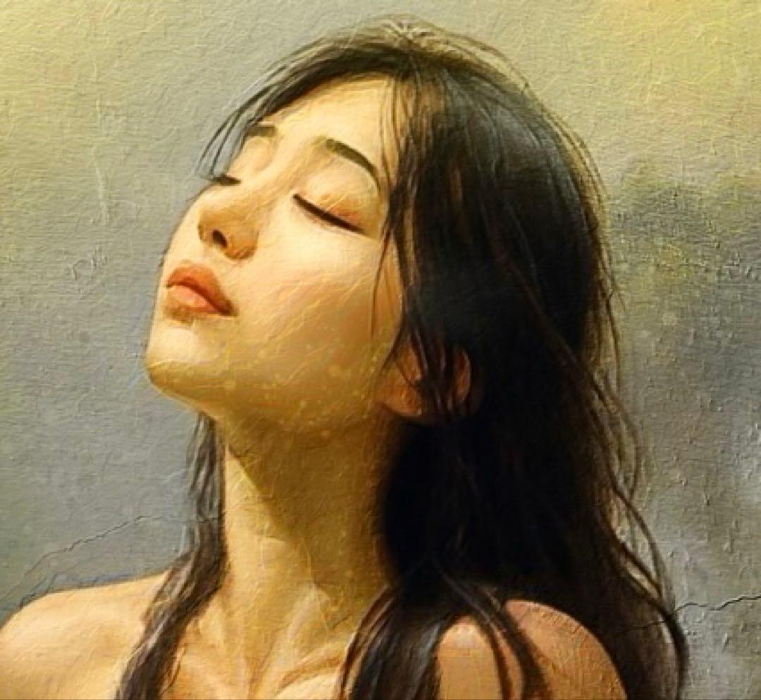 自然と美しい女性の肉体美を取り入れた絵画作品・油絵風アート作品