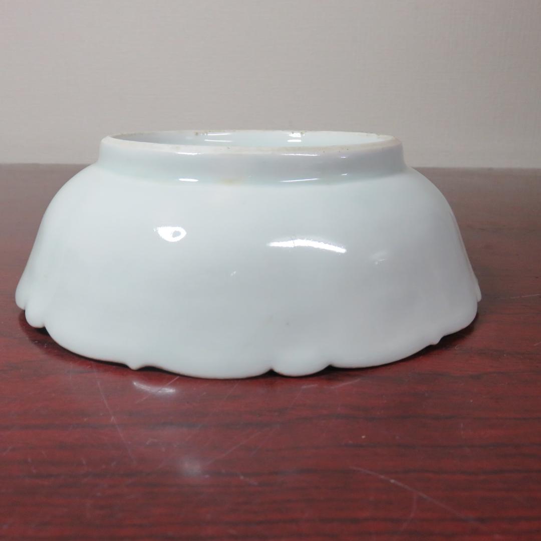 なます皿 鉢 3枚 染付 芙蓉手 花文様 花弁縁 銘 江戸 明治 美品