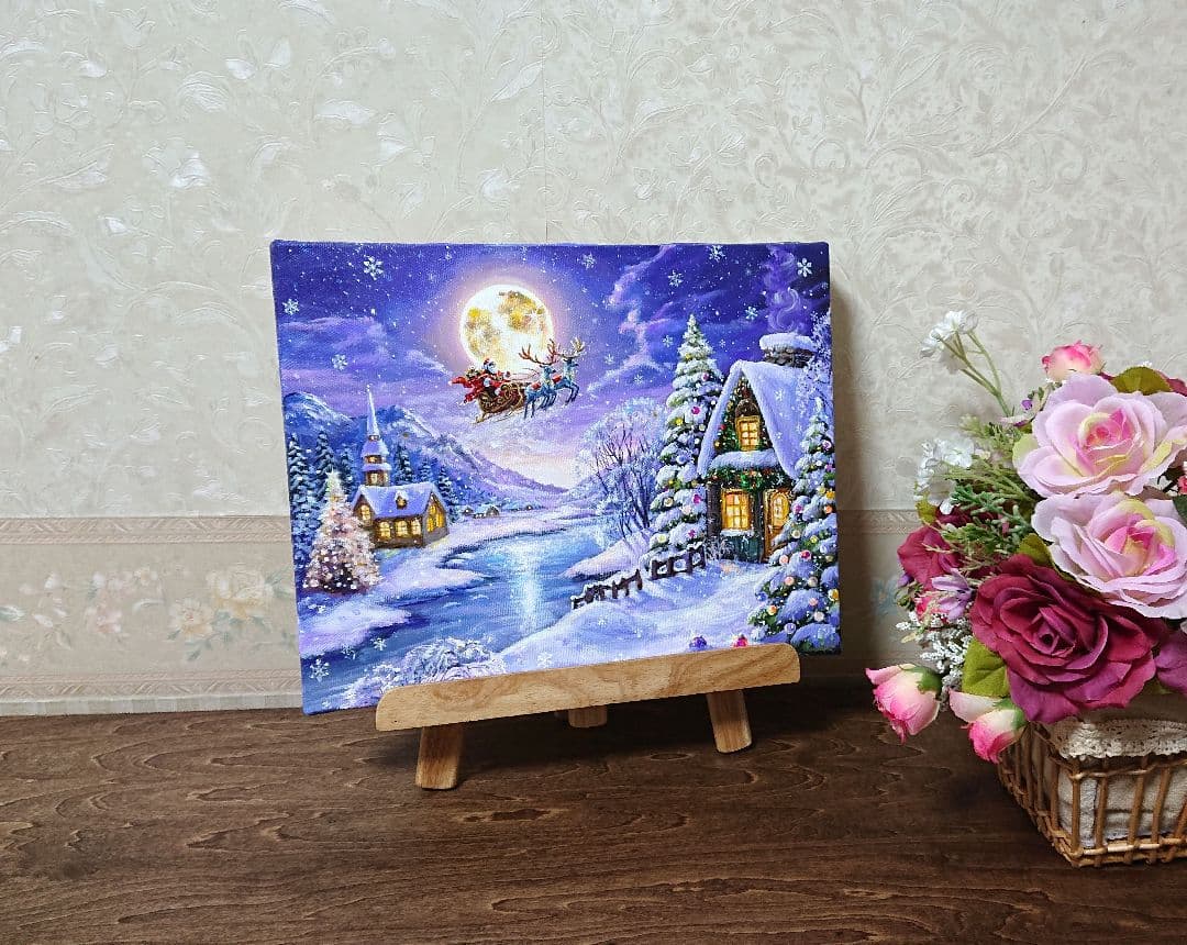 ぷ*あ様 【雪の降る夜】アクリル画 F3 風景画 絵画