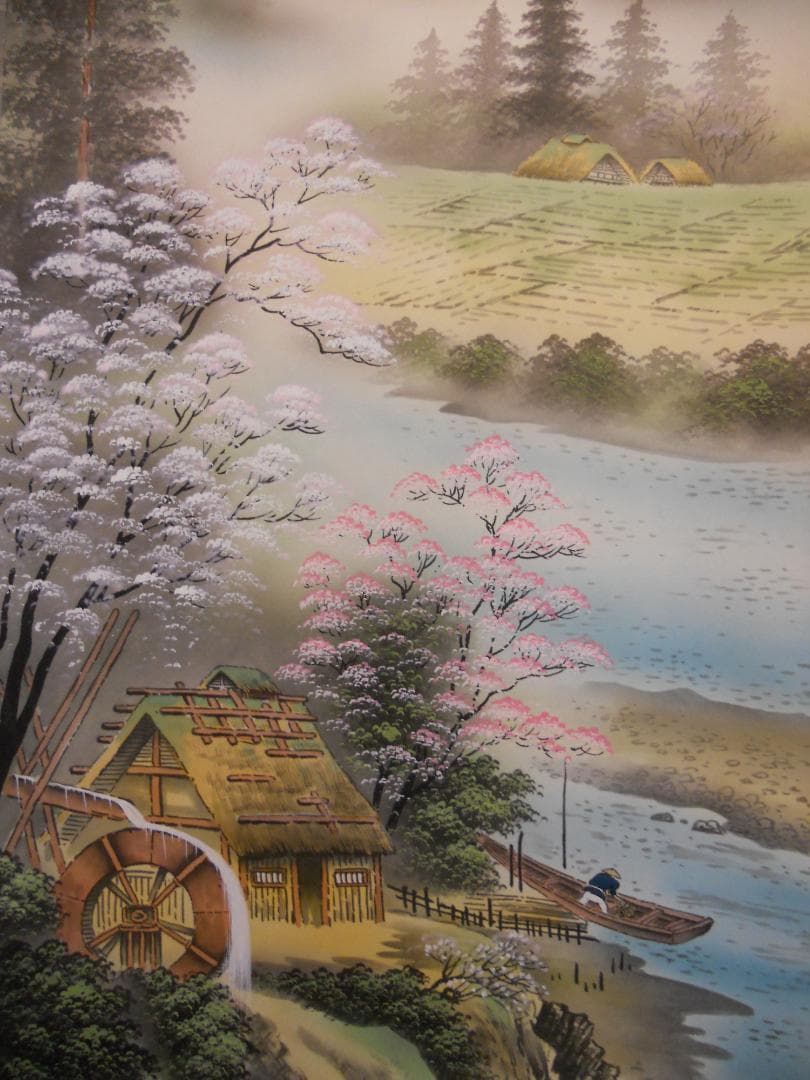 掛け軸 森契雪 富岳渓桜 絹本 希少 軸装 茶道具 掛軸 美品 です。