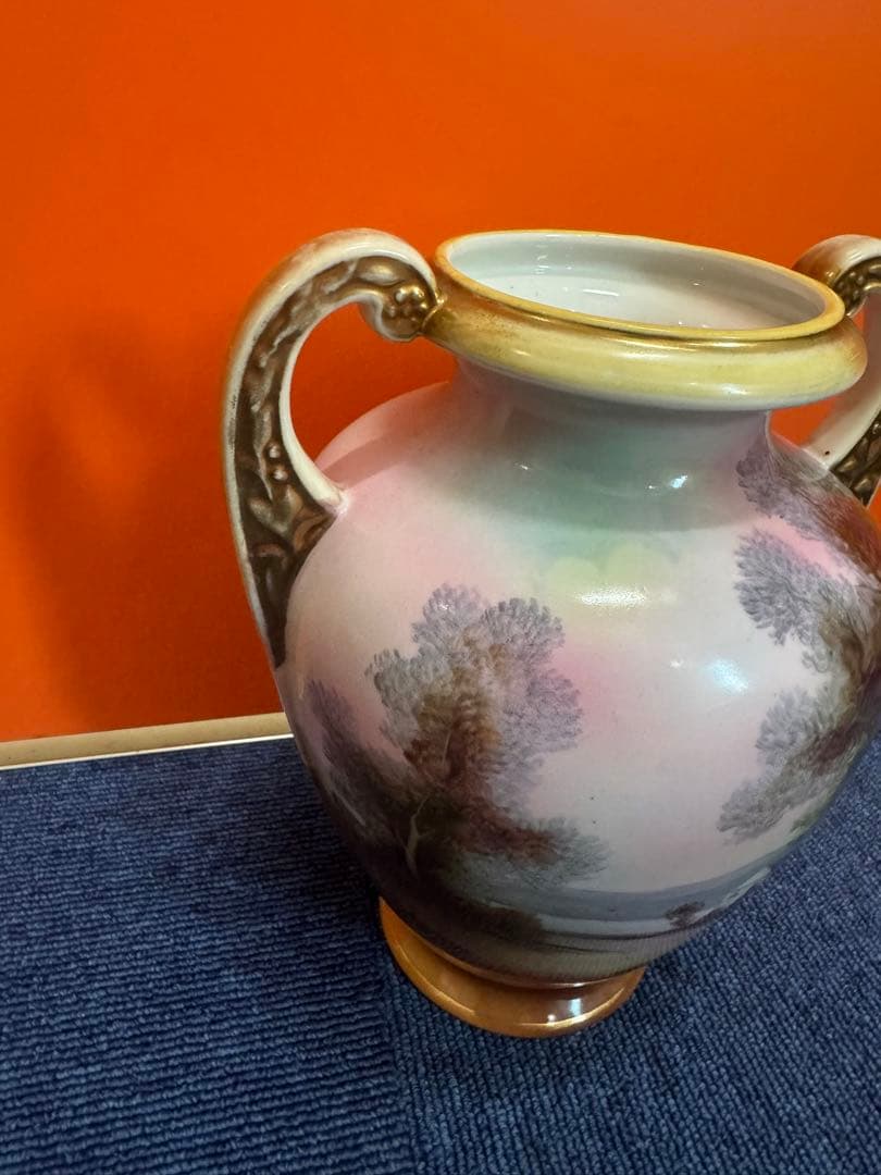 1855  オールドノリタケ　風景画　双耳花瓶　j