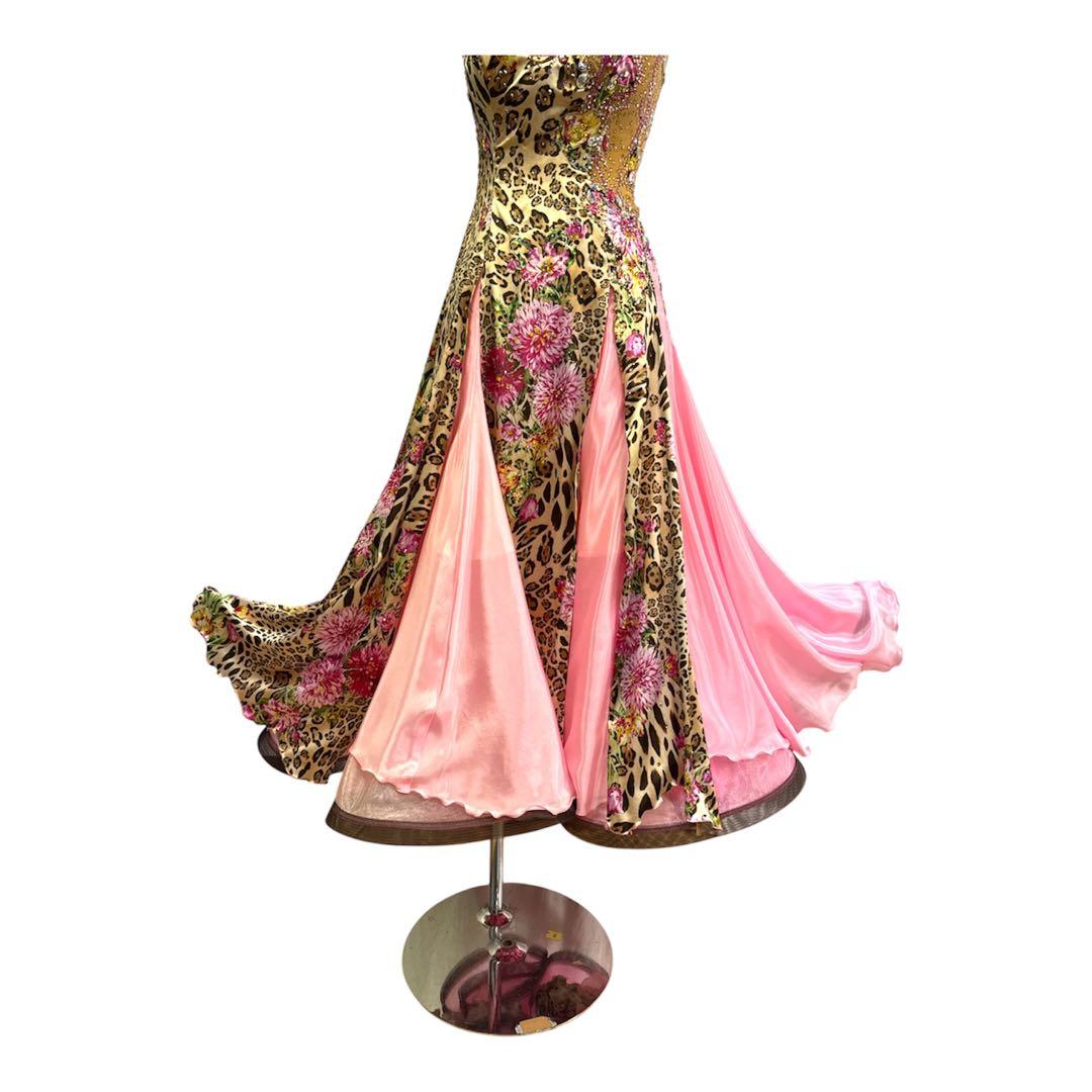 6320★Mピンク ヒョウ柄 花柄 スタンダードドレス 社交ダンス