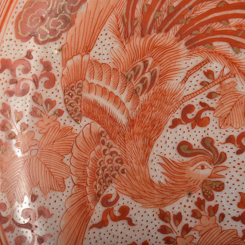 豊楽焼　龍蒔絵　赤絵金彩鳳凰文　菓子器　喰籠　D　R8167