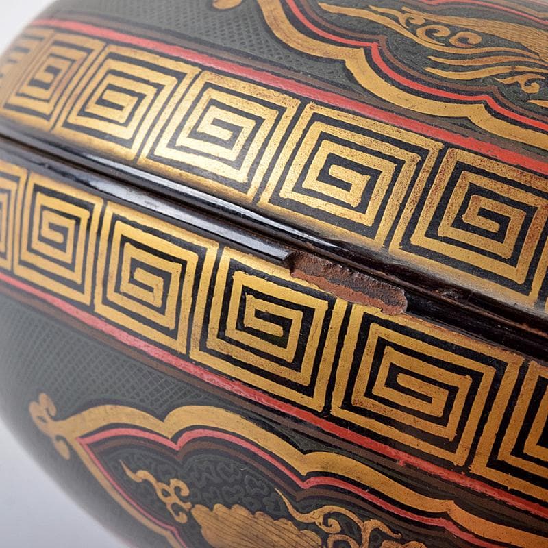 豊楽焼　龍蒔絵　赤絵金彩鳳凰文　菓子器　喰籠　D　R8167