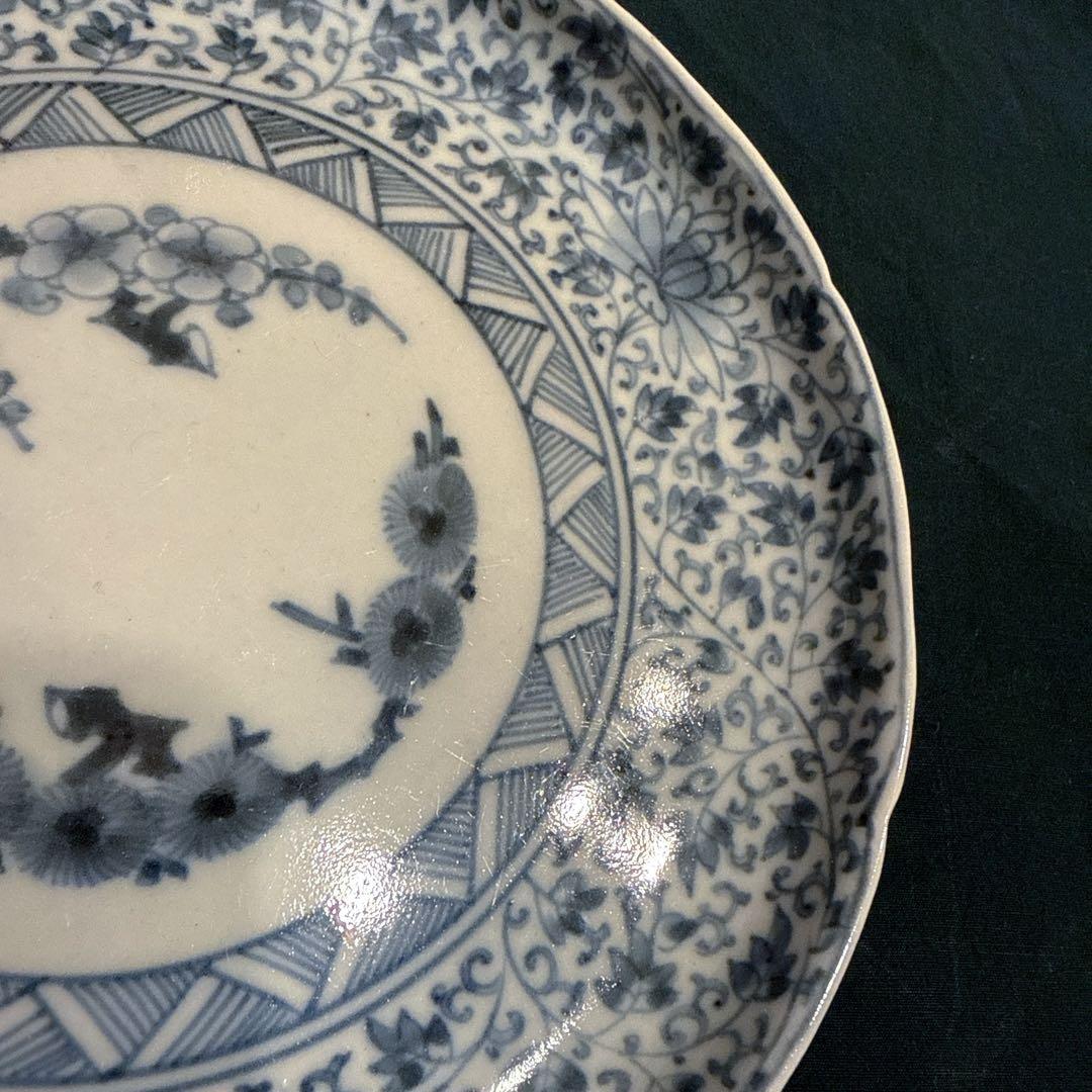 [ai]古伊万里　染付　花唐草　中皿　無傷完品　元禄期