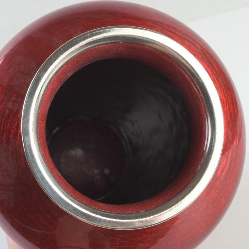 七宝焼　安藤七宝店　赤透釉　花文　花瓶　敷板・箱付　V　9279