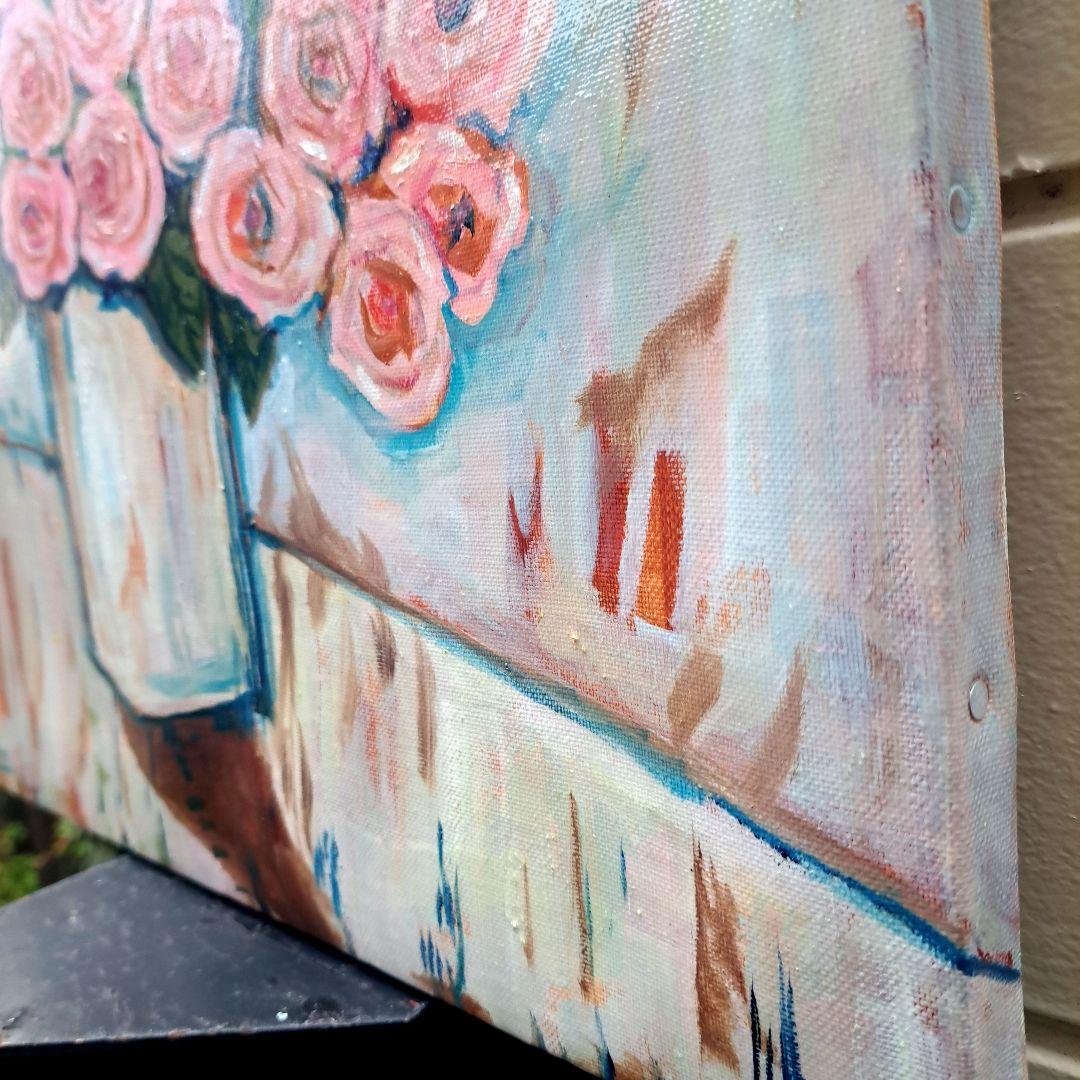 キャンバス油絵　専用　デリケートローズからアイボリーの空間 　大きいキャンパス