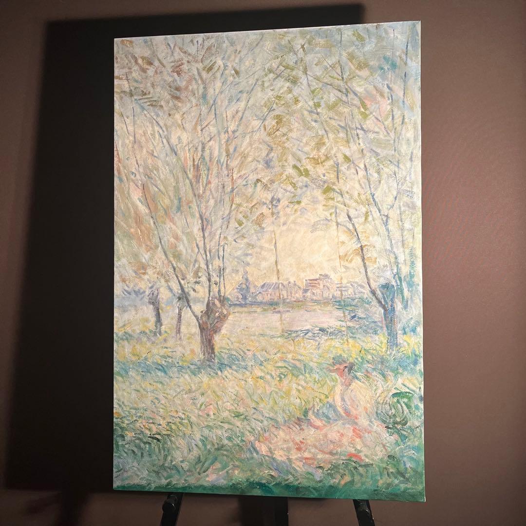 ★秀作★ 手書き油絵 クロード・モネ 柳の下に座る女（大）肉筆絵画 油彩画