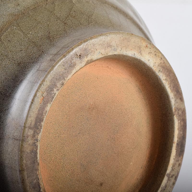 中国　耀州窯　青磁　陽刻　牡丹文　花入　相国寺　有馬頼底書付箱　M　R7802B