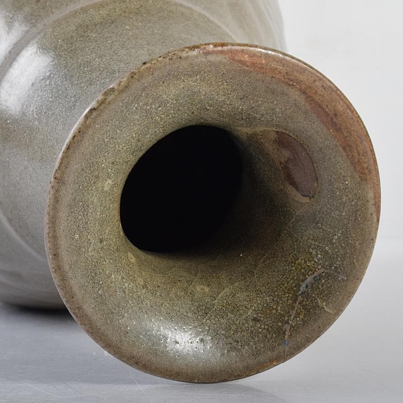 中国　耀州窯　青磁　陽刻　牡丹文　花入　相国寺　有馬頼底書付箱　M　R7802B