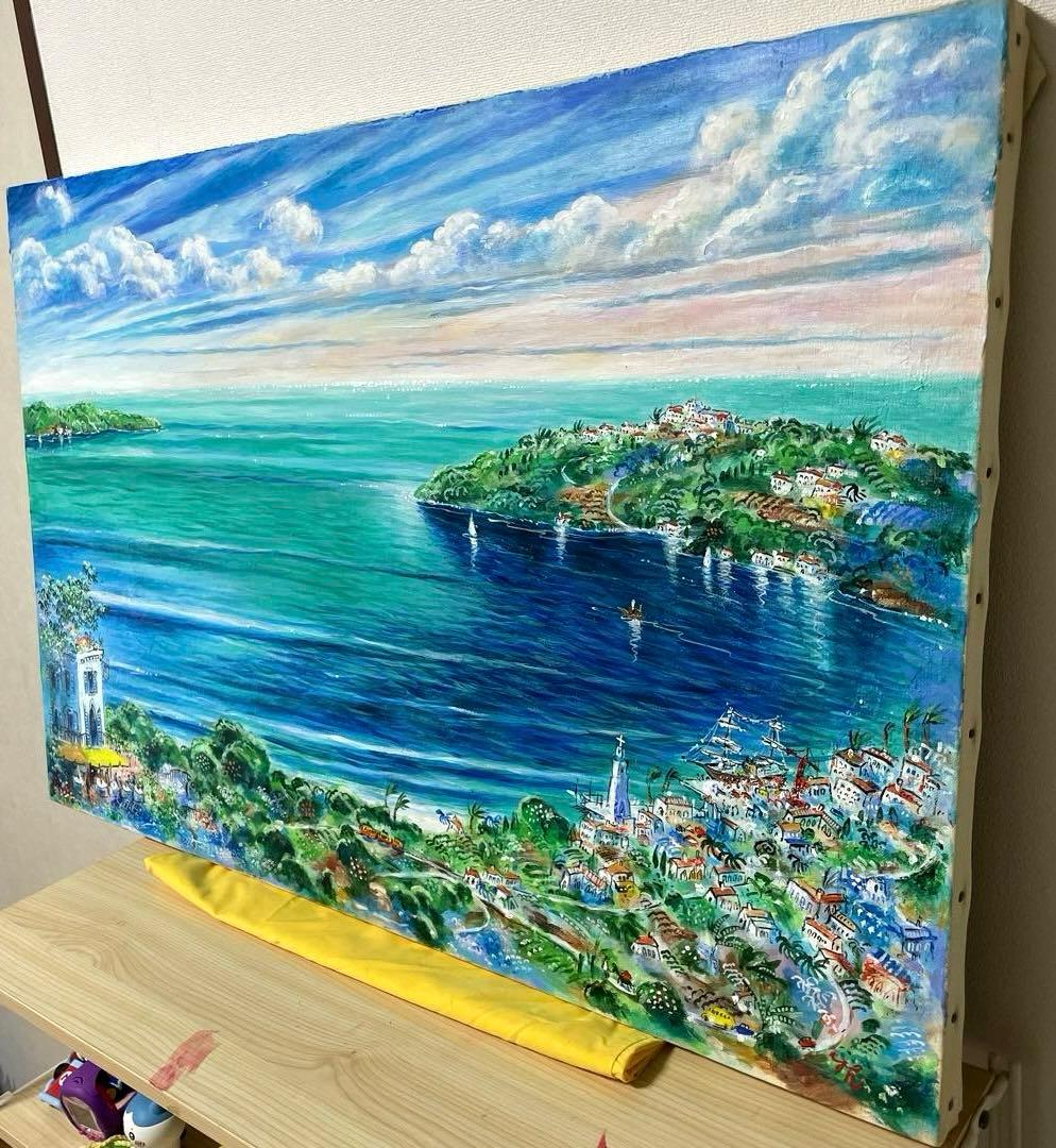 平野琳人『帆船のいる港』油彩 原画 M30 大作傑作 平野オリジナル額装