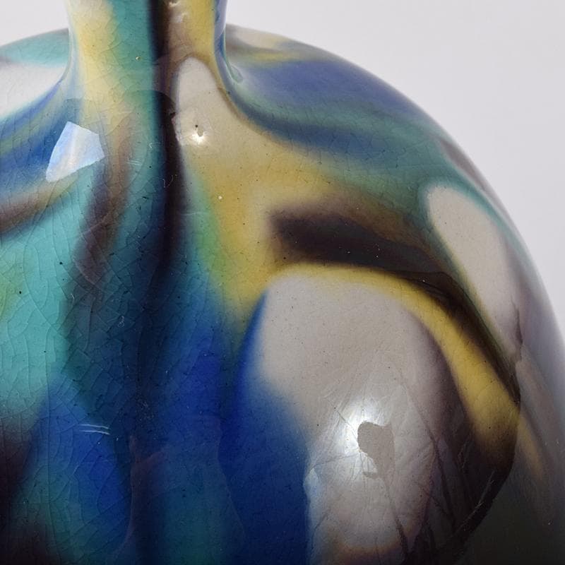 九谷焼　柳雨軒　三代八十吉　徳田正彦作　彩釉　壷　共箱　U　R8706