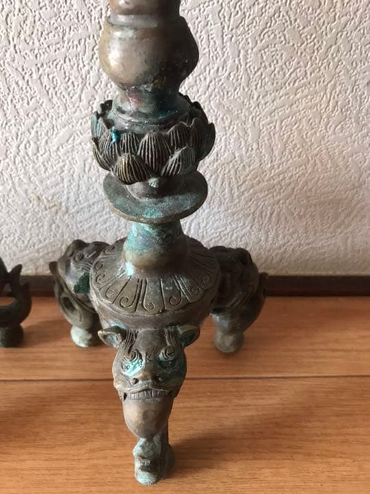 燭台，古銅製，古美術品，旧家藏出し，兩個重3300克