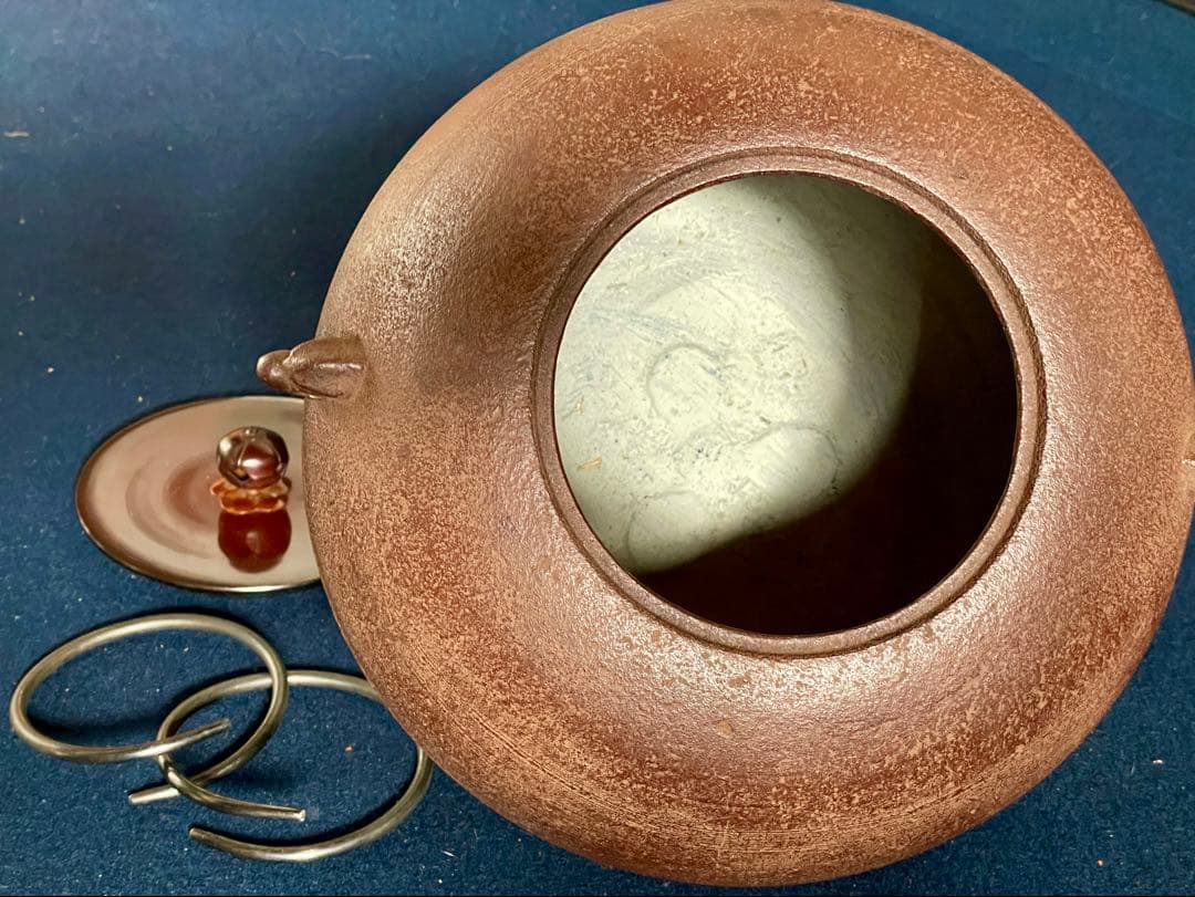 割引❗️【未使用 美品】「母」 刷毛目地紋 姥口 平丸釜 浄清 釜鐶（1014D）