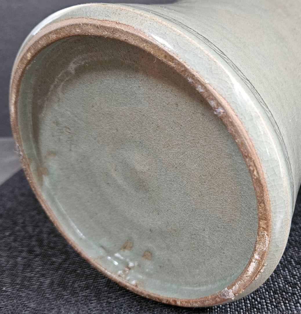 高麗青磁　象嵌　花唐草　瓔珞文様　陰刻牡丹図　大梅瓶　近代作品　高さ40.1cm