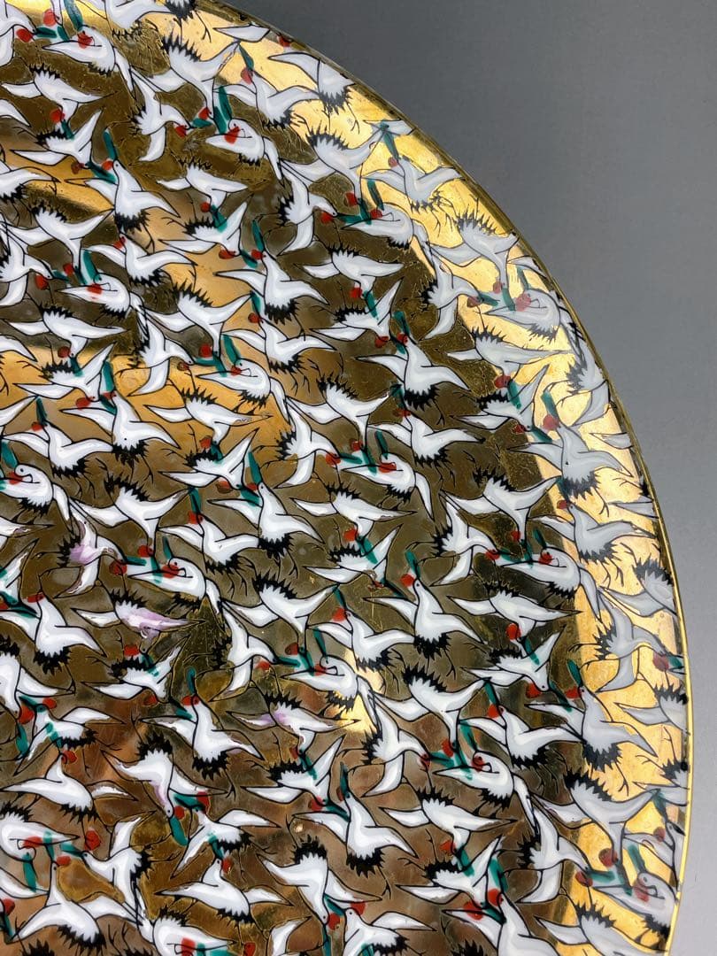 【大型・３１㎝】九谷焼 1000クレーン 鶴 サウザンクレーン 大皿 明治期