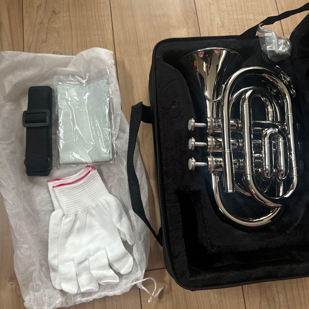 Bbミニポケットトランペット本体 7Cマウスピース付き初心者向け金管楽器