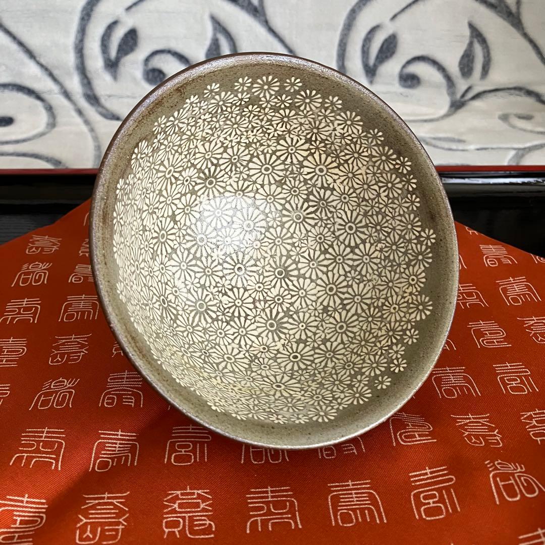 茶道具 粉青卵花文茶碗 木人造