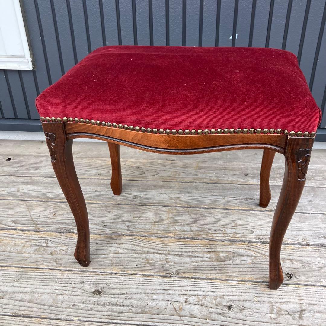 アンティーク 北欧レトロ 木製椅子 猫脚スツール ベロアチェア リベット打ち 鋲