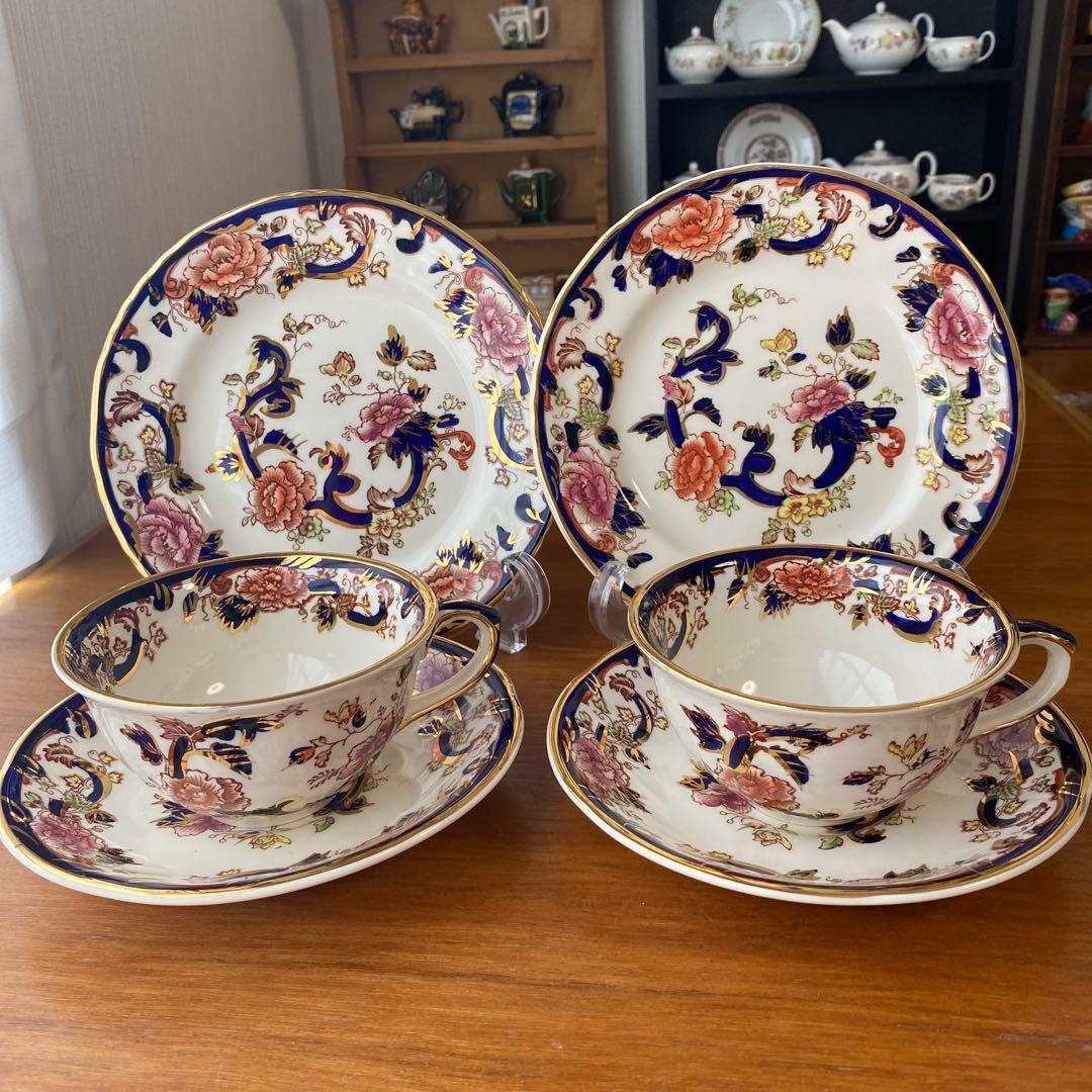 メイソンズ　ブルー　マンダレイ　ピオニー　カップ　ソーサー　プレート　2客セット