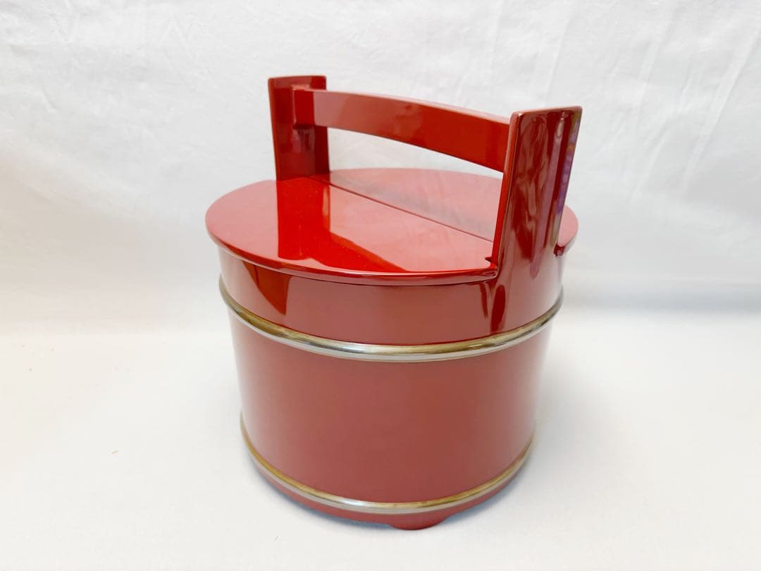 ほぼ未使用 茶道具 蔵？作 木製朱塗 手桶 銀箍 作家物 茶器 水差し 共箱