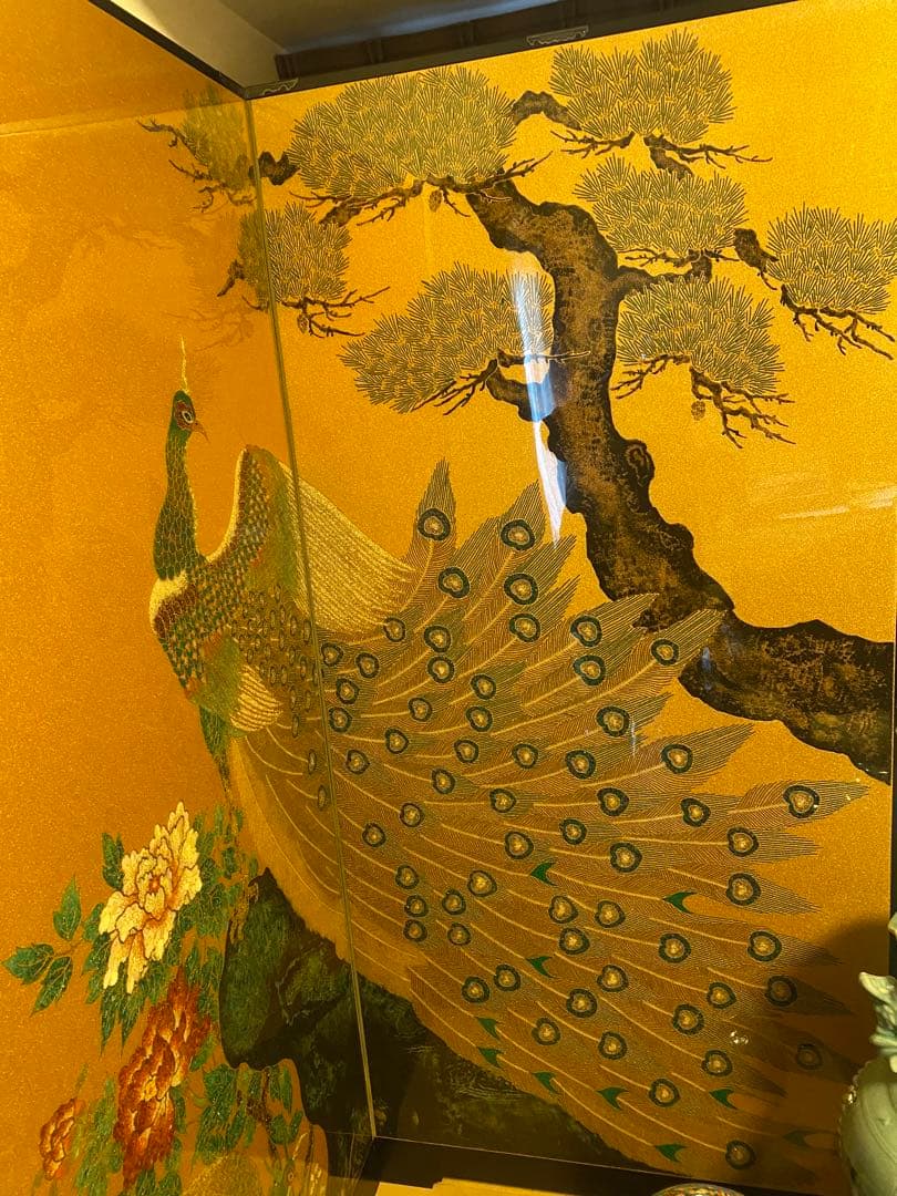 豪華絢爛⭐︎表面ガード付き　孔雀と花の衝立　ダイヤモンド入り（目）