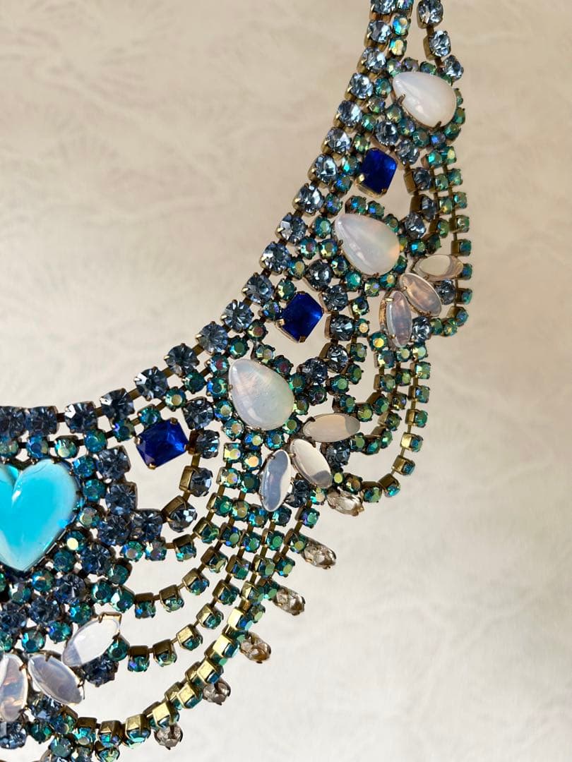 ビンテージ/BIJOUX.M.G/刻印/チェコガラス/ネックレス/ハート/ブルー