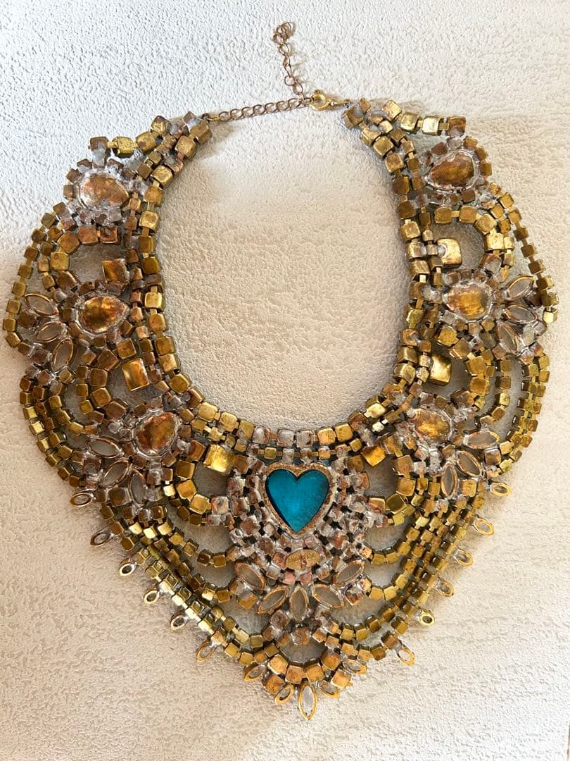 ビンテージ/BIJOUX.M.G/刻印/チェコガラス/ネックレス/ハート/ブルー