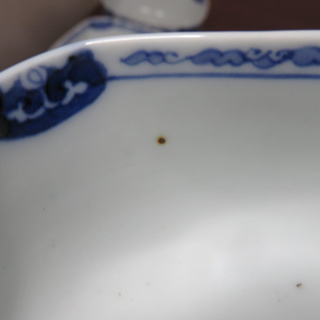 四角向付 5客 草花文様 染付 色絵付 明治 大正 蔵出し