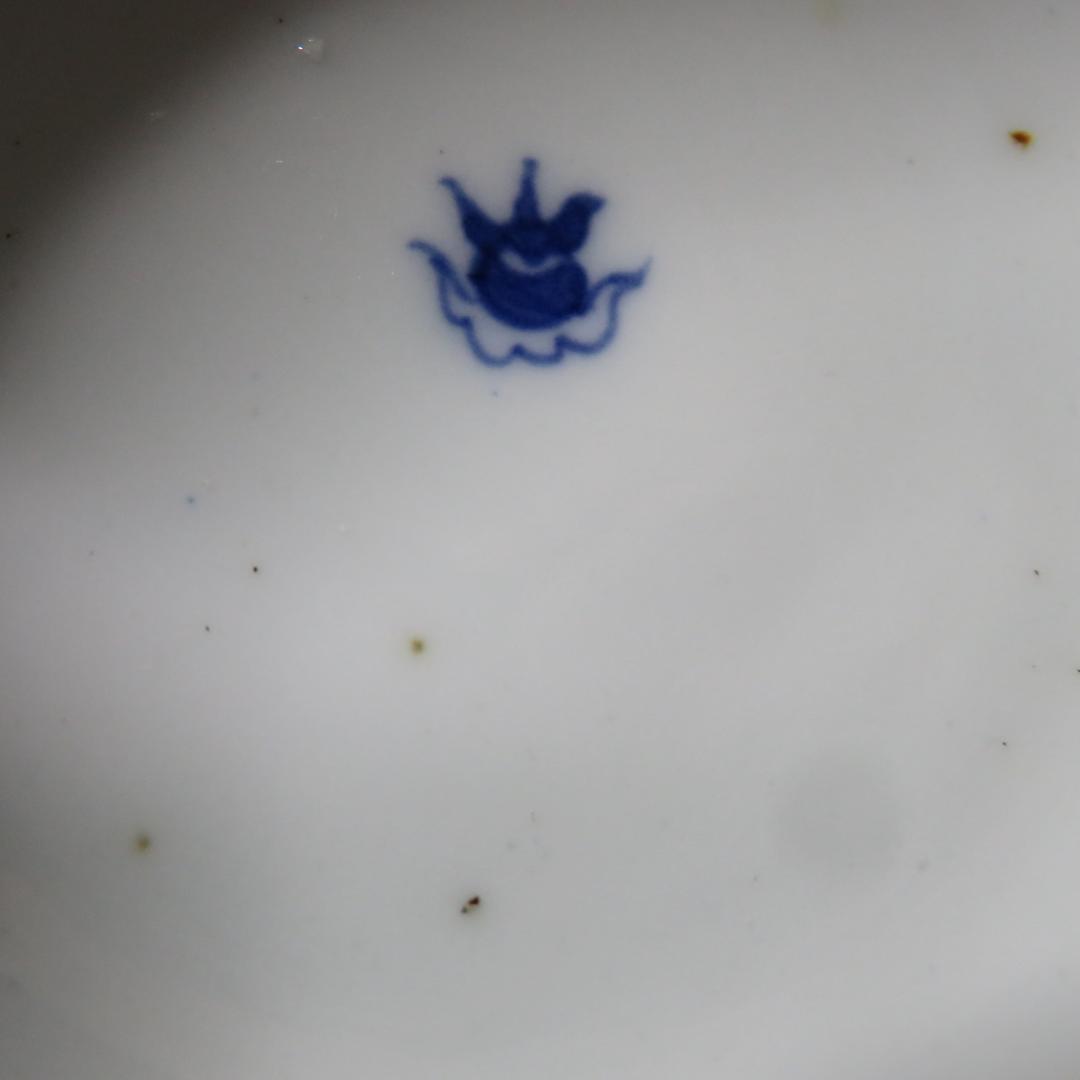 四角向付 5客 草花文様 染付 色絵付 明治 大正 蔵出し