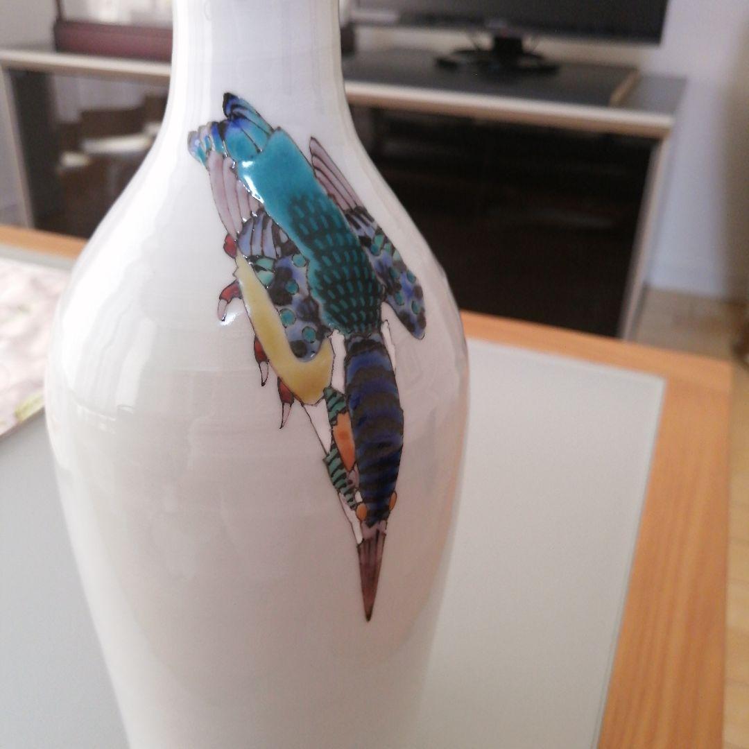 武腰潤　川蝉小口瓶　九谷焼　共箱　高さ24.5㎝