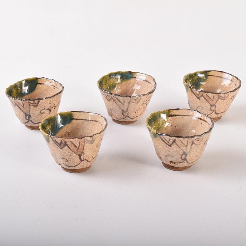 煎茶道具　織部焼　玉露　煎茶器揃　急須　湯冷　茶碗五客　V　R7774