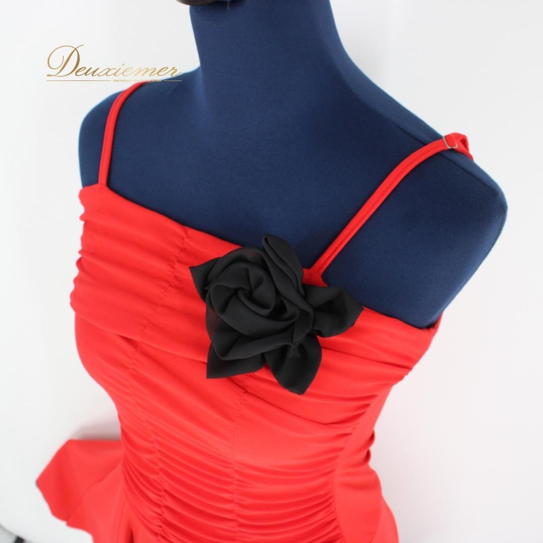 【美品 社交ダンス衣装】ワンピース ドレス ラテン 赤 黒 レッド ブラック