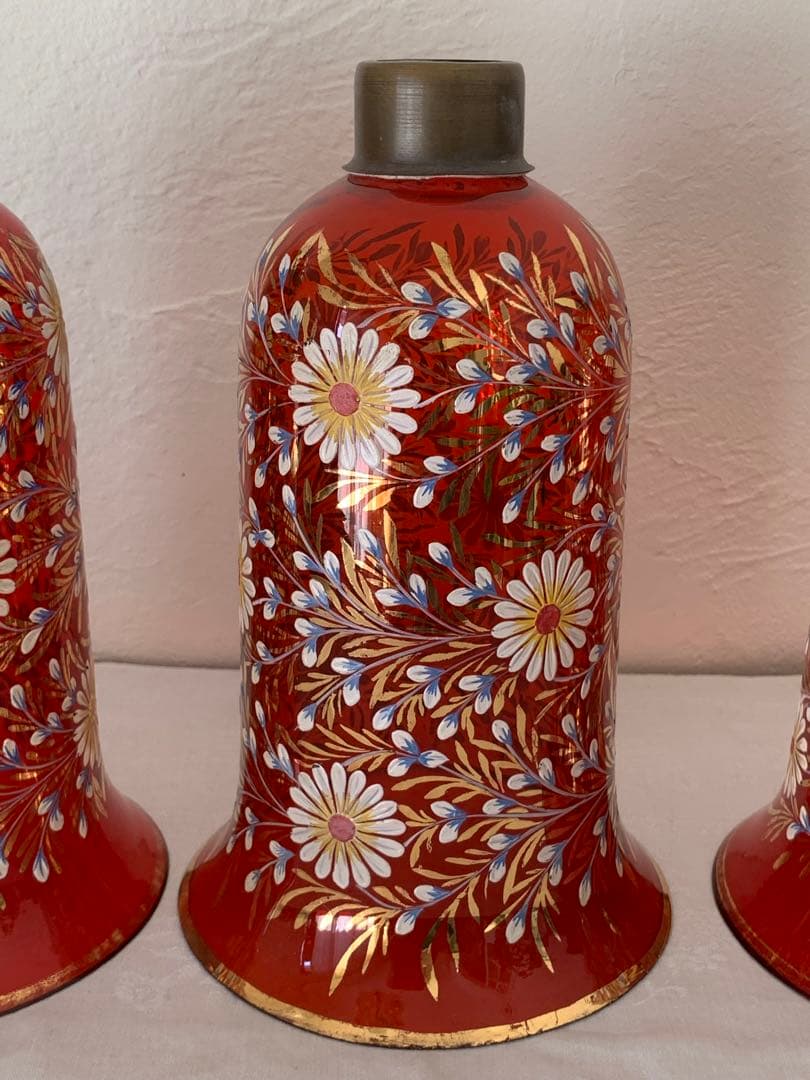 ヨーロッパアンティーク　シェードのみ　手描き　一個　ガラス