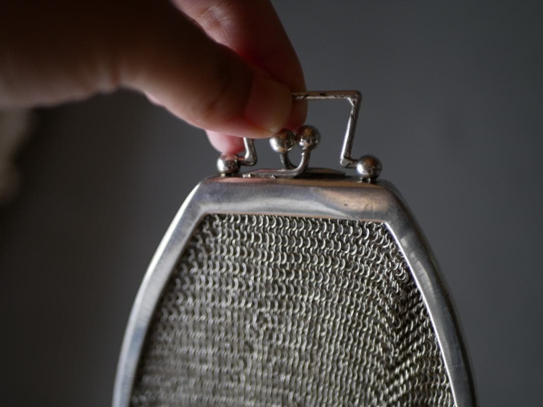 純銀　シャトレーンバッグ　メッシュバッグ　フランスアンティーク　ヨーロッパ