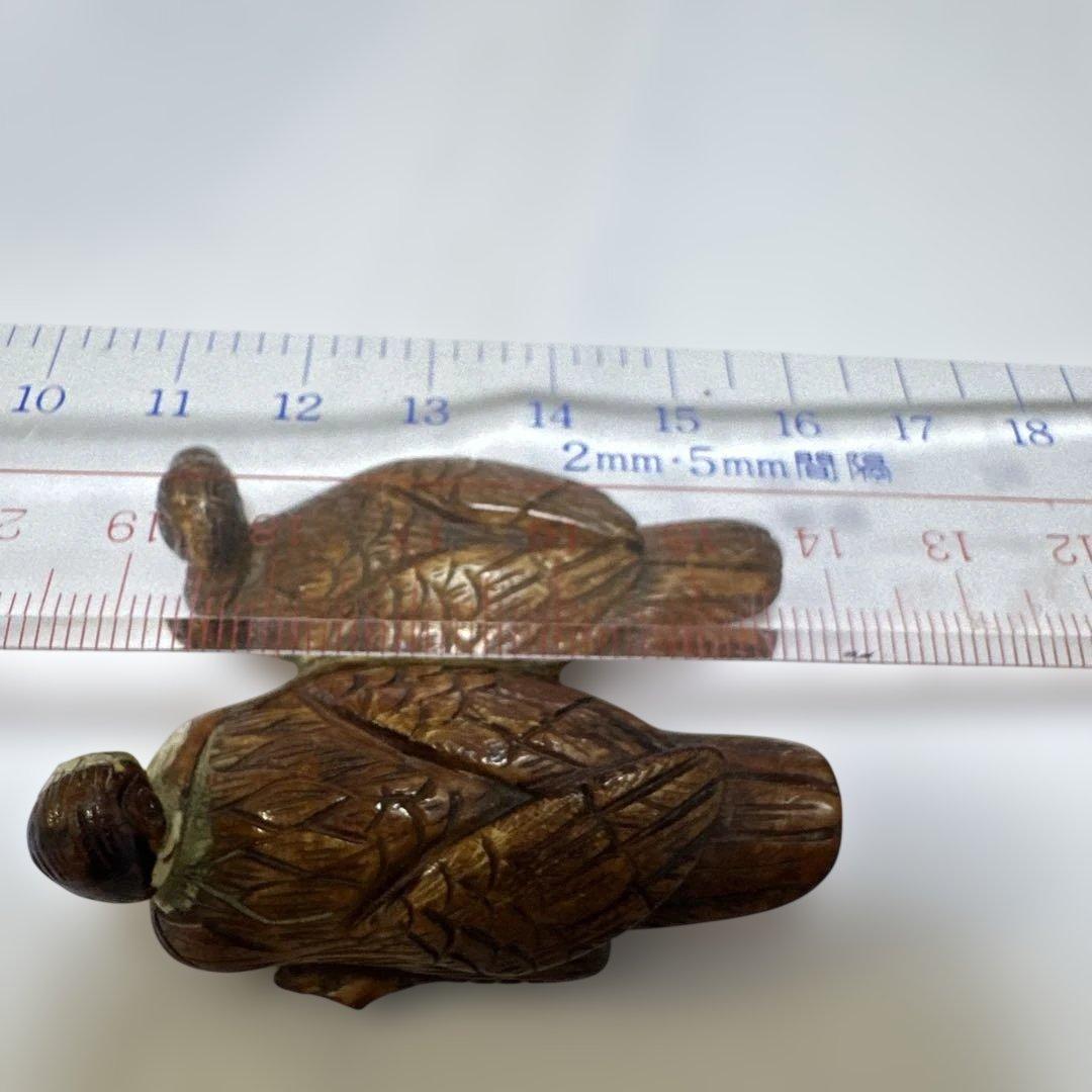 根付　骨董　銘有り 美術品 コレクション　二羽の鳥の彫刻