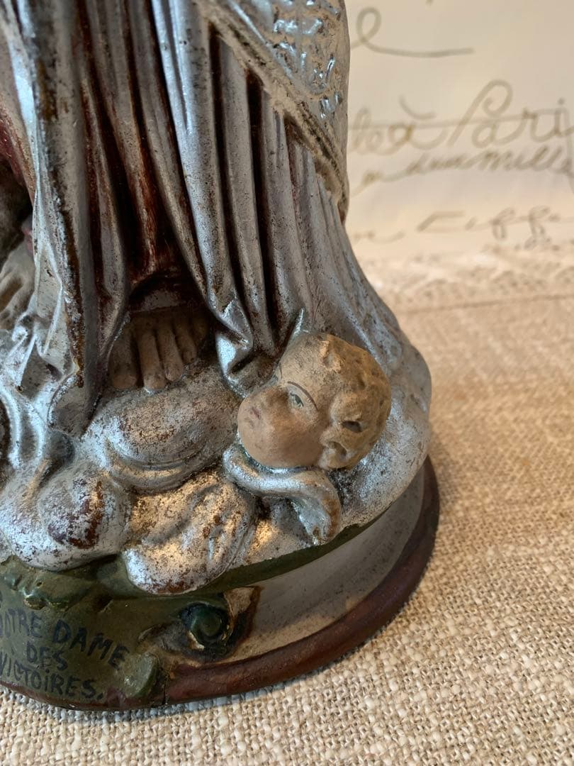 フランス製　アンティーク1920年特大43㎝ノートルダム　レアな銀色のマリア様！