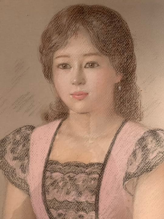 大幅値下げ！徳田宏行「みつめる」絵画　1938年　10号　パステル　額縁付