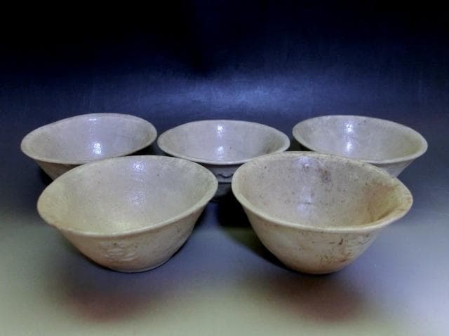 煎茶碗■素焼き 詩仙登 5客 白泥 湯呑み ぐい呑み お茶道具 時代物 骨董品■