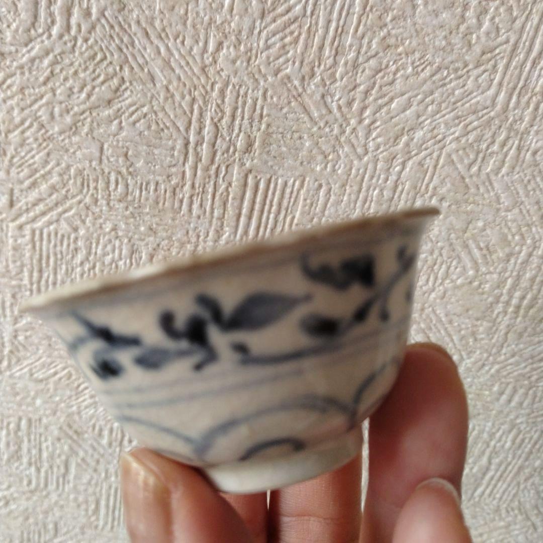新渡古安南染付輪花福文茶碗東南アジア中国古玩