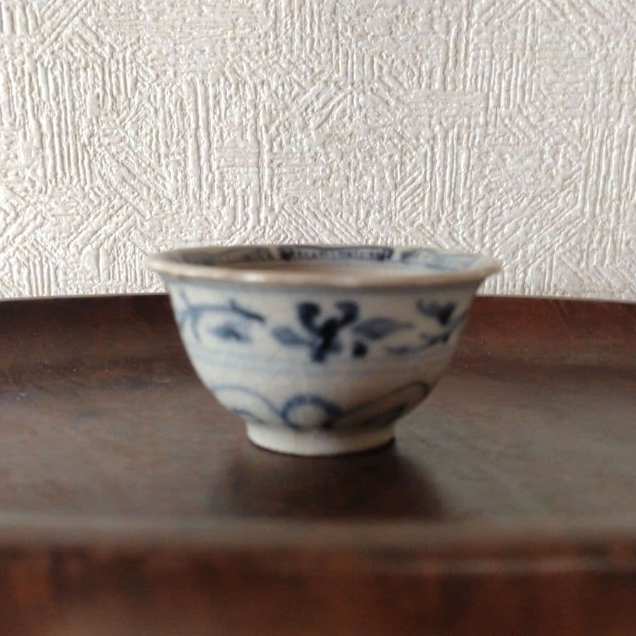 新渡古安南染付輪花福文茶碗東南アジア中国古玩
