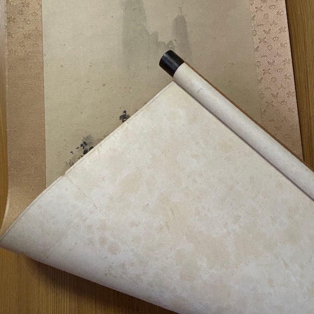 雪舟筆 等楊 山水画 行書 掛軸 肉筆 紙本 解説書付き 2重箱 日本古美術