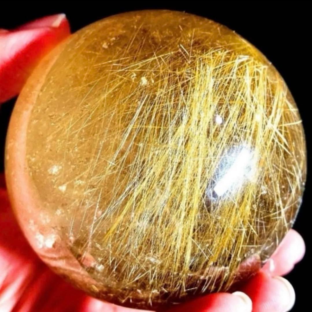 限定値下げ超絶綺麗✨76mm ゴールドルチルクォーツ　丸玉　スフィア　金針水晶