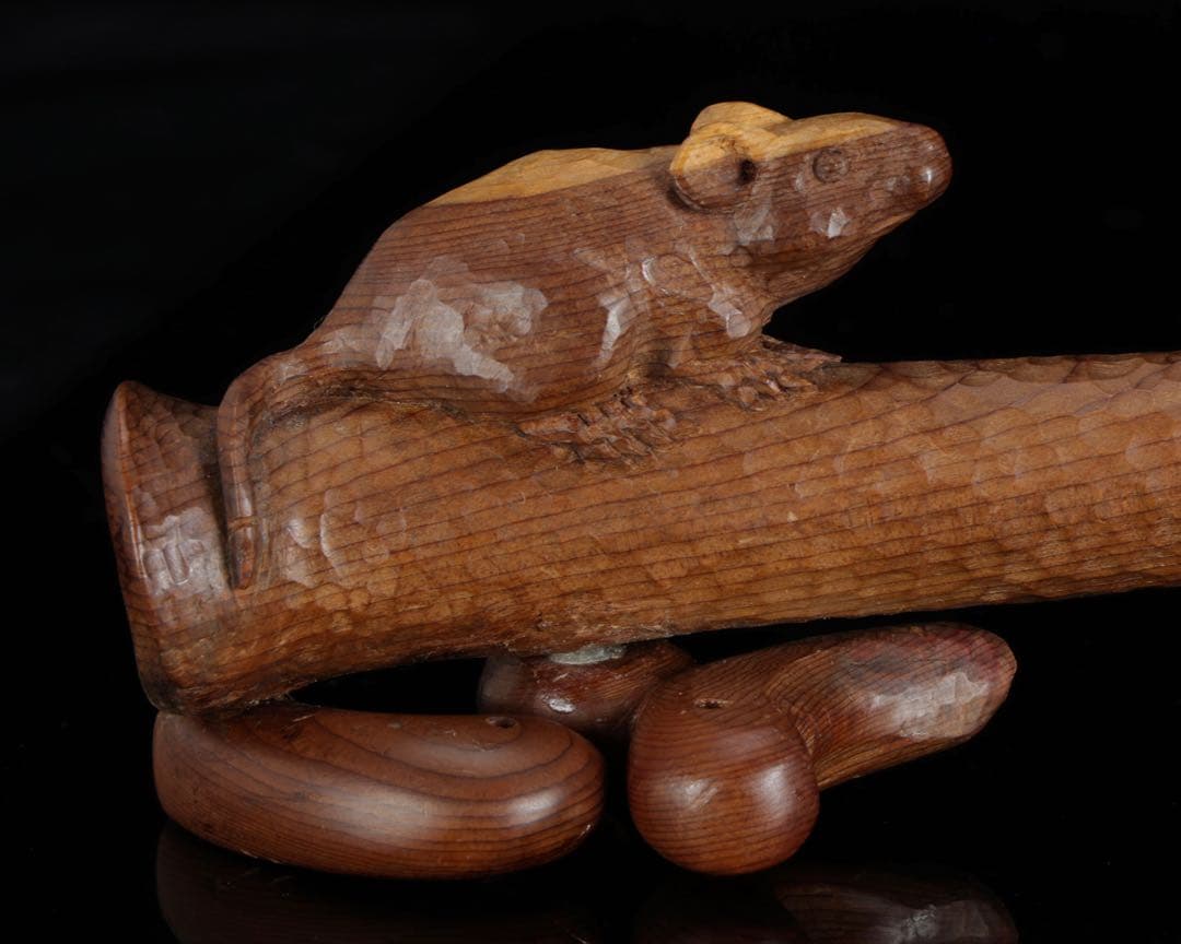 永冨一伸 在銘 木彫 開眼福子 干支 鼠 水瓶 曲玉 一刀彫 置物 共箱 縁起物