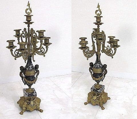 【美品】イタリア製 ランチーニ 天使/ブロンズ/黒大理石 燭台1対＋置時計セット