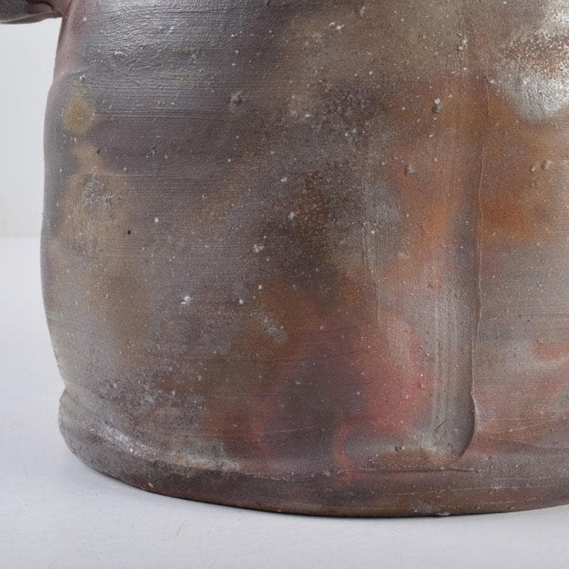 備前焼　木村利正作　双耳水指　共箱　C　8459A